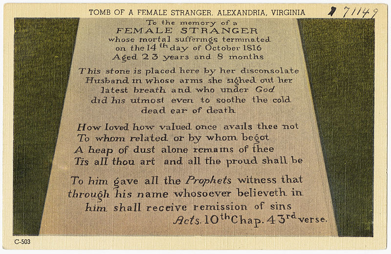 The Tombstone of the Female Stranger, a poem carved in stone